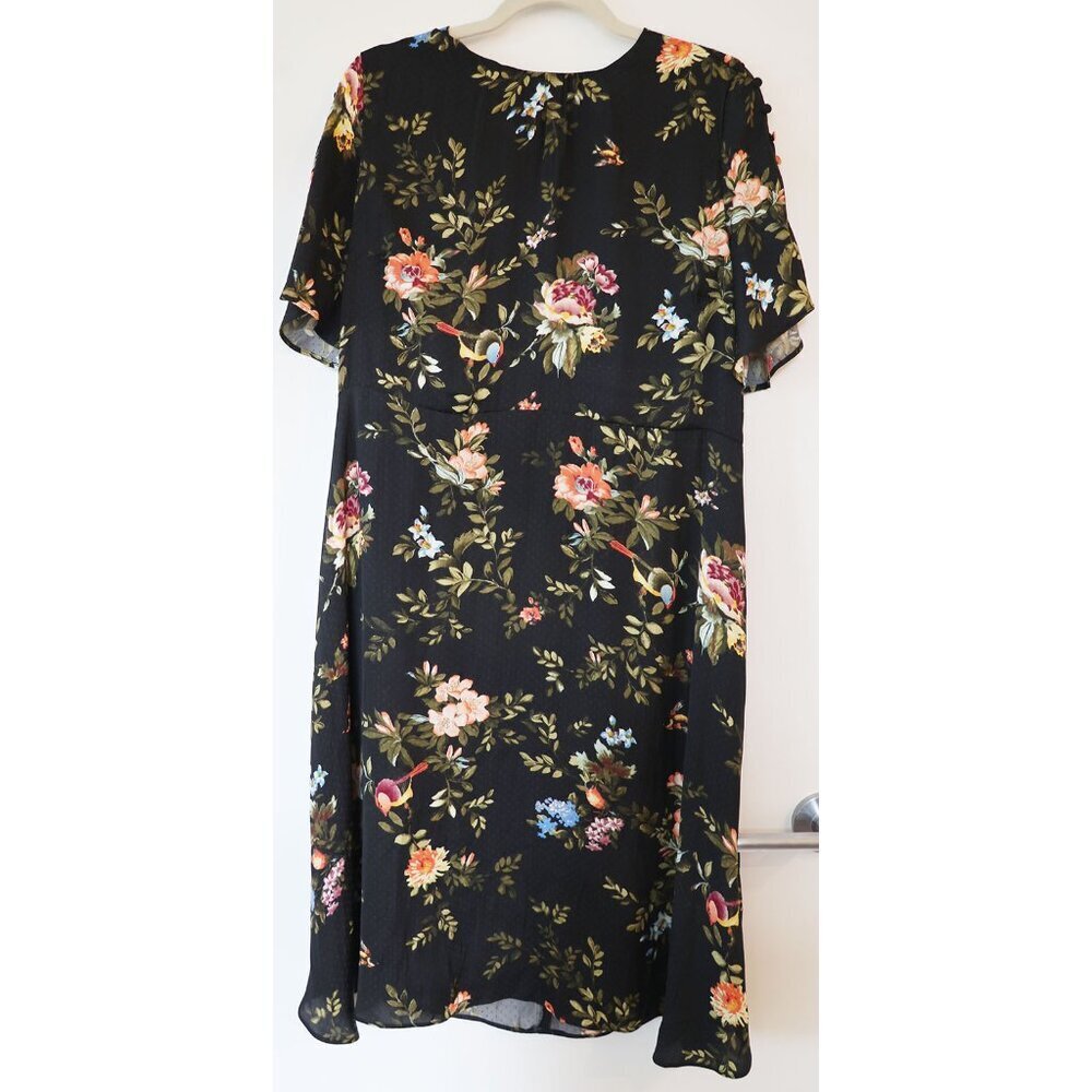 H&M Black Floral Midi Dress with Multicolor Blooms